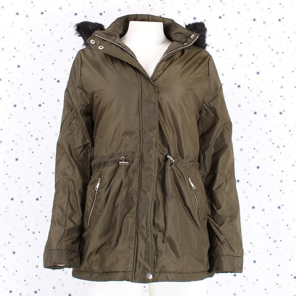 Olive Fur lined Hood Anorak Parka Padded Jacket - Picture 2 of 13